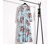 Vestido de gasa con estampado Floral de manga larga a la moda, vestido largo informal holgado elegante de corte a para mujer, vestido de oficina con volantes de cintura alta para mujer 1030 S