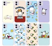 Funda KT73 Pochacco para Samsung A04, A14, A23, A34, A54, M23, M33, M52, M53, Realme 10, 9, C30S, C35, C55, VIVO Y02S, Y21, Y33S, Y51, X80 Pro, transparente Infinix Note 30 Pro amarillo pardo