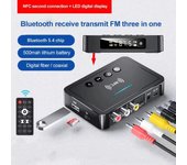Receptor y transmisor NFC Bluetooth 5.4, FM estéreo, entrada auxiliar de 3,5 mm, conector RCA, manos libres óptico, adaptador de audio inalámbrico, TV, altavoz para coche.