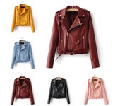 Chaquetas de invierno chaqueta de PU con capucha abrigo cálido de cuero sintético abrigos cortos delgados para mujer S color rosa