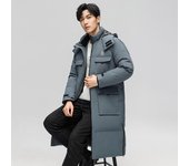 Chaqueta de plumón de longitud media gruesa con nueva moda de otoño e invierno para hombre, abrigo de invierno largo por encima de la rodilla con plumón de pato blanco. S caqui