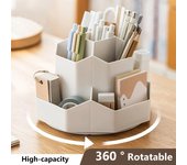 Portalápices giratorio de 360°, caja de almacenamiento de lápices de escritorio de gran capacidad, organizador de papelería de 9 cuadrículas, soporte para bolígrafos para la escuela y la oficina beige