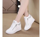 Zapatillas altas para mujer Cremallera lateral con cordones Aumento de altura interna Botas cortas planas informales 42 blanco