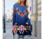 Camiseta de manga larga con cuello redondo y estampado de rosas multicolor para mujer, de talla grande, informal, holgada, de largo medio, para otoño XS blanco