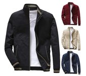 Chaqueta de Otoño para Hombre, Cárdigan con Cremallera Lisa y Manga Larga con Cuello Alto, Corte Entallado, Puños elásticos a Rayas finas, Ropa de Calle cómoda para Hombre M rojo