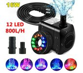 Bomba de agua sumergible con 12 luces LED, fuente, estanque, jardín, pecera US Plug polarity plug