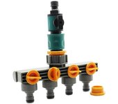 1 Juego (3 uds) conector de manguera divisor de tubería de agua de derivación de 4 vías con válvula de Control de riego conectores rápidos de riego de jardín