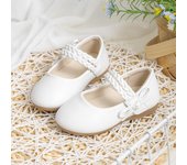 Zapatos de vestir blancos para niñas, de piel sintética, estilo princesa, para bodas, fiestas, escuela, zapatos planos de tacón bajo para niñas pequeñas y grandes 21 blanco