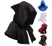 Capa de disfraz con capucha medieval para Halloween, capa para disfraz de Halloween, capa para disfraz de Cosplay para mujeres y hombres negro