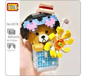 LOZ 9278 taza de bebida de oso sombrero de girasol gafas de corazón Animal mascota muñeca Mini bloques de diamante juguete de construcción para niños sin caja