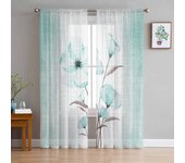 Cortinas transparentes con degradado de flores color turquesa para decoración de sala de estar, cortinas para ventanas de cocina, cortinas de organza y gasa de tul W135 x H115cm x1