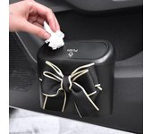 Bonito cubo de basura para coche con lazo, caja de almacenamiento colgante para basura de vehículo, cubo de basura tipo presión, accesorios de Interior de coche black