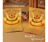 Tarjeta de cumpleaños 3D emergente con luces musicales y pastel para mujeres, hombres, niños y amigos.
