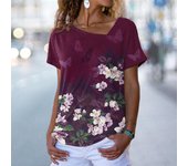 Camiseta con cuello Irregular para mujer, camisetas con estampado Floral 3D de verano, camiseta holgada para parejas, camisetas de manga corta informales XL