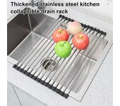 Escurreplatos plegable y enrollable de acero inoxidable, práctico utensilio de cocina para frutas, verduras y cubiertos. 20x50cm negro