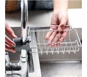 Cesta de drenaje de acero para fregadero, ajustable, para fregadero, esponja, paño de cocina, escurridor de acero inoxidable, toallero, jabón, estante de cocina, piscina