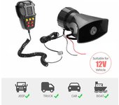 Alarma de advertencia para automóvil con 7 sonidos, altavoz para camión, sirena de 12 V, bocina de aire, megáfono de 110 dB, alarma de advertencia para automóvil de policía y bomberos negro