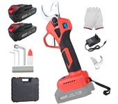 Tijeras de podar eléctricas, diámetro de corte de 30 mm/1,2 pulgadas, paquete de 2 baterías de iones de litio de 48 V y 2000 mAh EU Plug negro/rojo