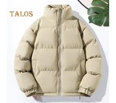Chaqueta de algodón para hombre, cuello alto, manga larga, cremallera, solapa, bolsillos, color sólido, gruesa, cálida, acolchada M negro