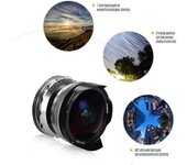 Lente ojo de pez de enfoque manual F2.8 de 7,5 mm Lente con montura E de gran apertura y ángulo ultraancho de 180 grados E-Mount negro
