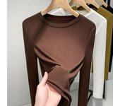 Otoño e Invierno mujer Modal camisa de fondo negro cuello redondo de manga larga interior blusa de moda Tops finos M verde