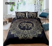 Juego de funda de edredón con diseño de elefante bohemio, juego de cama con diseño de mandala para niños, funda de edredón de poliéster con animales exóticos y funda de almohada EU single(135x200cm)