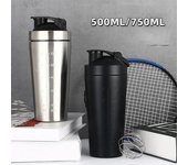Vaso mezclador de proteínas de acero inoxidable, taza deportiva portátil para fitness, vaso mezclador de nutrición, botellas de agua, vaso mezclador portátil 750ML negro