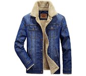 Chaqueta vaquera de invierno para hombre, abrigo grueso, suelto, talla grande, resistente al viento y cálido M azul marino