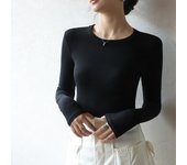 Top ajustado de manga larga con cuello redondo para mujer, otoño e invierno S [Suitable for 70-45kg] negro