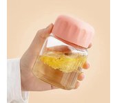 Mini botella de agua de vidrio de 300 ml, mini tazas de café, jugo, leche, té con báscula, portátil para niños, reutilizable para beber white