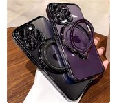 Estuche de carga inalámbrica Magsafe de lujo para iPhone 11 12 13 14 15 16 Pro Max Plus, soporte de anillo magnético transparente, cubierta protectora iPhone 16 Pro Max negro