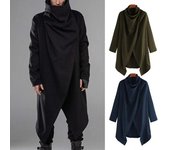 Capa para hombre, abrigo de cuello alto, manga larga, estilo callejero, cortavientos, color sólido, dobladillo irregular, largo medio, ropa de abrigo estilo punk para invierno XXXL azul oscuro