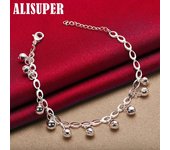 Joyería de la pulsera de la cadena de Bell de la bola del grano de la plata esterlina 925 20cm