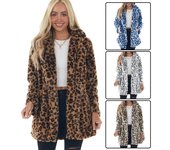 Chaqueta de felpa holgada de invierno con estampado de leopardo y manga larga para mujer 4XL albaricoque