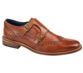 Zapatos brogue de cuero con doble hebilla para hombre Roamers 12 UK bronceado