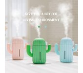 Humidificador de aire de cactus de 340 ml, recargable, portátil, difusor de aceites esenciales de aromaterapia, humidificador de batería color rosa