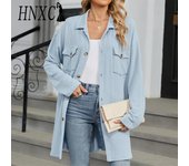 HNXC Cárdigans de cuello POLO de manga larga para otoño e invierno con estampado de Color sólido informal a la moda para mujer S negro