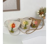 Bolso de hombro para mujer tejido en contraste de color, pequeño y delicado monedero, ligero, portátil, bonito, con decoración floral, estilo fresco.