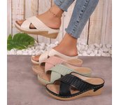 Zapatillas de cuña de verano para mujer, nuevas zapatillas retro para mujer, chanclas ortopédicas con soporte para el arco, de cuero, antideslizantes, con fondo suave 36 verde claro