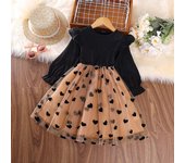 Vestido para niñas Primavera y otoño Nueva edición coreana Falda de moda para niños Vestido de princesa de malla de amor empalmado de manga larga Ropa para niños 4Y negro