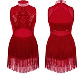 Vestido de baile de Jazz con lentejuelas brillantes y diamantes de imitación para niñas, vestidos de Leotardos de Ballet de patinaje con dobladillo de borla de malla transparente, Ropa de baile puesta en escena 5-6 Years negro