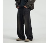 Pantalones vaqueros retro para hombre, estilo nuevo de otoño, estilo explosivo, estilo callejero, pantalones casuales atractivos para adolescentes, pantalones holgados de pierna recta y pierna ancha para hombre S negro