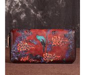 Johnature Cartera de mano de cuero genuino, carteras y monederos Retro para mujer, cartera para teléfono de piel de vaca hecha a mano, tarjetero rojo