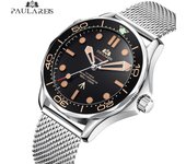PAULAREIS-Reloj de pulsera de lujo para hombre, automático, con red mecánica, de acero inoxidable, correa de nailon, nuevo y limitado, Laday negro