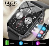 Reloj inteligente LIGE con luz de respiración colorida de 1,96 pulgadas, control de la salud, llamadas Bluetooth, reloj inteligente deportivo resistente al agua Silicone  strap negro