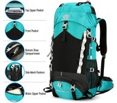 Mochila impermeable de 60L para senderismo, mochila de viaje para acampar con cubierta para lluvia para acampar, senderismo y viajes azul oscuro