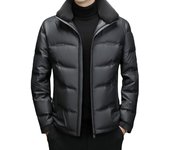 Chaqueta de plumón de piel de oveja informal para hombre, de talla grande, cálida y gruesa, de cuero auténtico, abrigo corto de plumón. M