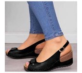 Sandalias de mujer, cuñas Retro, Sandalias de cuña de verano, zapatos de mujer informales de costura, Sandalias cómodas para mujer 43 negro