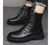 Nuevas botas altas para hombre, botas de cuero con plataforma a la moda para motocicleta, botines de invierno con cordones para hombre, zapatos de trabajo impermeables 39