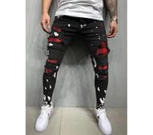 Pantalones vaqueros ajustados con bordados y acolchados para hombre, pantalones vaqueros elásticos con rejilla rasgada, pantalones vaqueros para correr con cintura elástica para hombre S negro